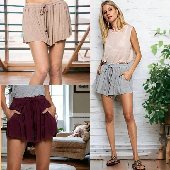 Burgundy Drawstring Jersey Shorts- POL - Picture 5 of 11